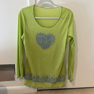 Lime Green & Periwinkle Long Sleeve w/ slit and bell like sleeve top size large